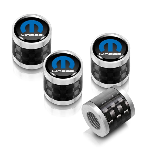 iPick Image for Mopar in Black on Real Carbon Fiber Barrel Silver Aluminum Tire Valve Stem Caps, Official Licensed