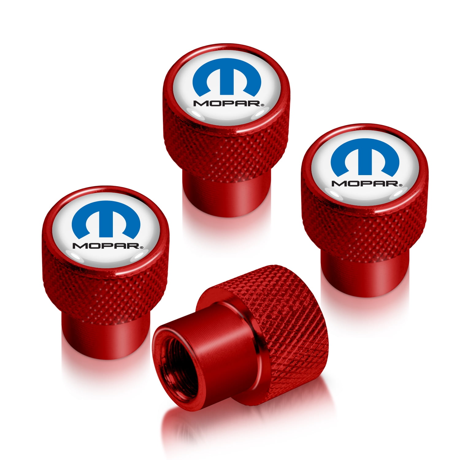 iPick Image for Mopar in White on Red Aluminum Tire Valve Stem Caps for Dodge Jeep RAM Chrysler, Official Licensed