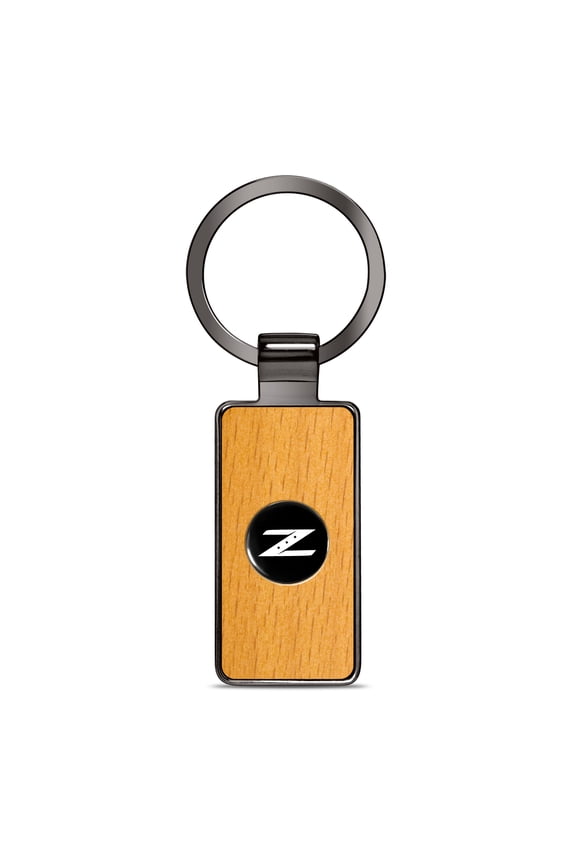 for Nissan 350Z Z Roundel Logo in Black on Maple Wood Gray Gunmetal Metal Case Key Chain, Official Licensed