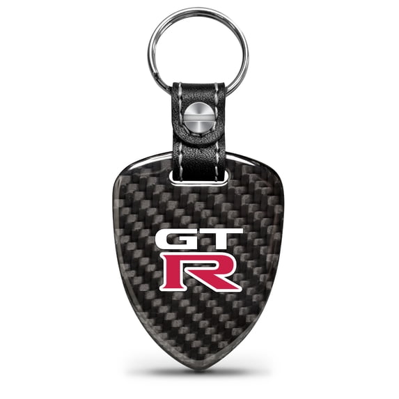 iPick Image for Nissan GT-R Real Black Carbon Fiber Large Shield-Style Key Chain, Official Licensed