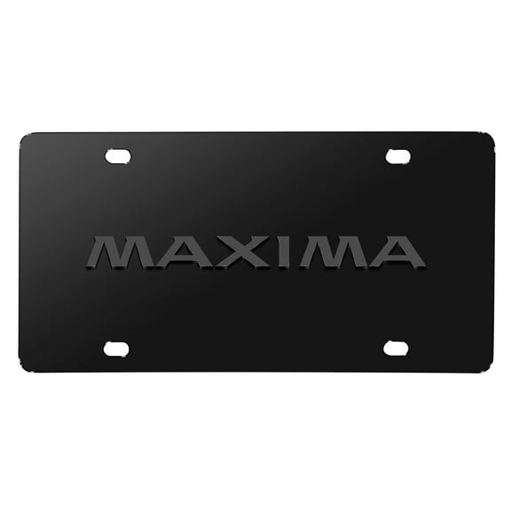 iPick Image for Nissan Maxima 3D Dark Gray Logo on Black Stainless Steel License Plate, Official Licensed