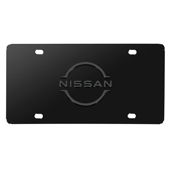 iPick Image for Nissan New Logo 3D Dark Gray Logo on Black Stainless Steel License Plate, Official Licensed