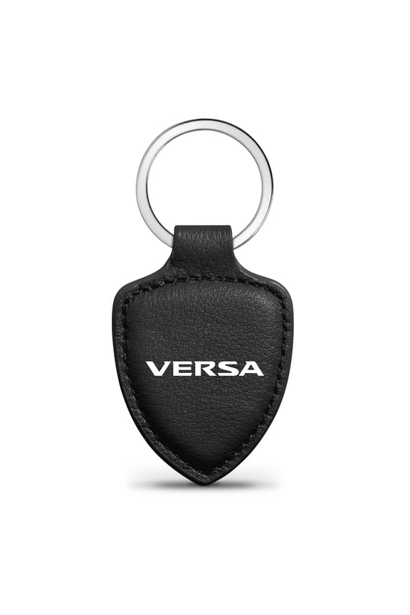 for Nissan Versa Black Real Leather Shield-Style Key Chain, Official Licensed