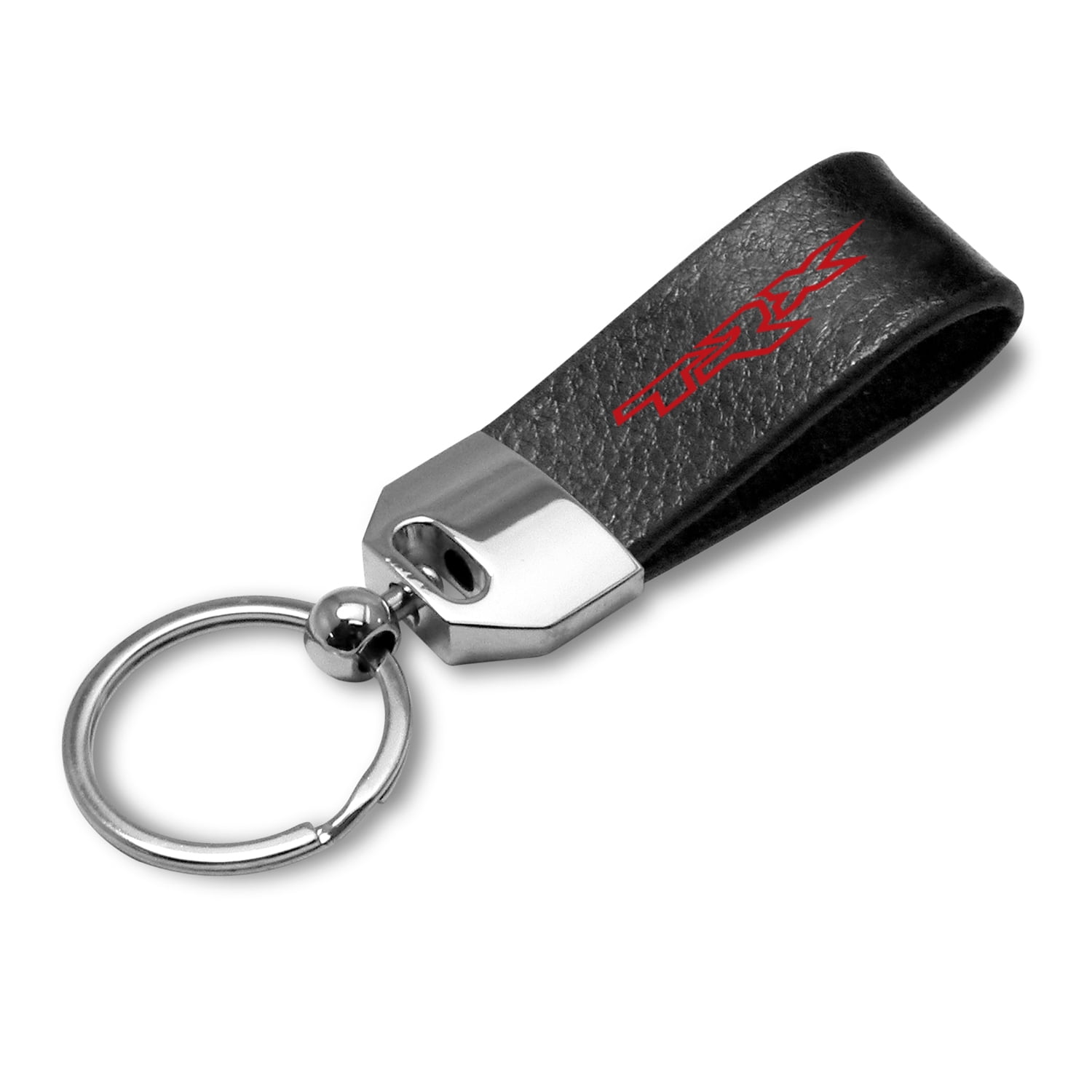 iPick Image for RAM 1500 TRX Logo Black Real Leather Loop Strap Chrome Metal Key Chain, Official Licensed