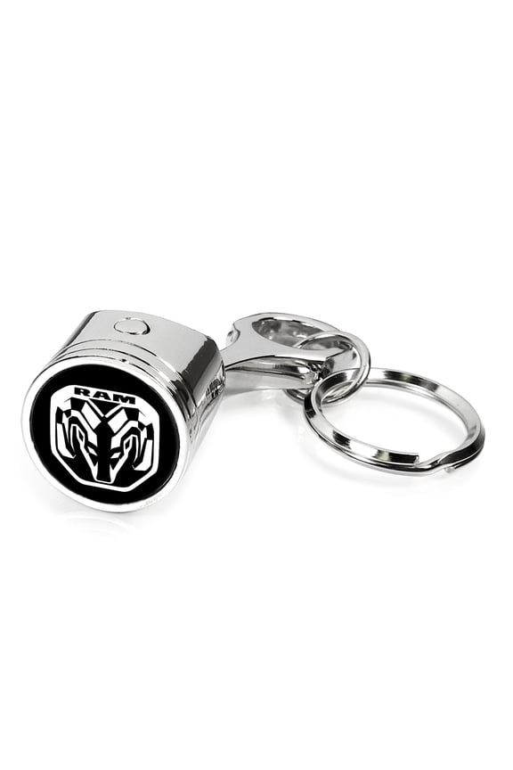 for RAM Logo 2019 up Chrome Finish Engine Piston and Rod Metal Key Chain Keychain, Official Licensed