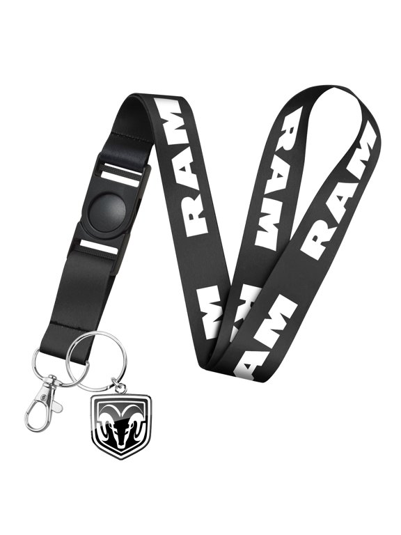 for RAM Logo Full-Color Die-Cut Metal Key Chain with Printed Logo Black Lanyard Strap, Official Licensed