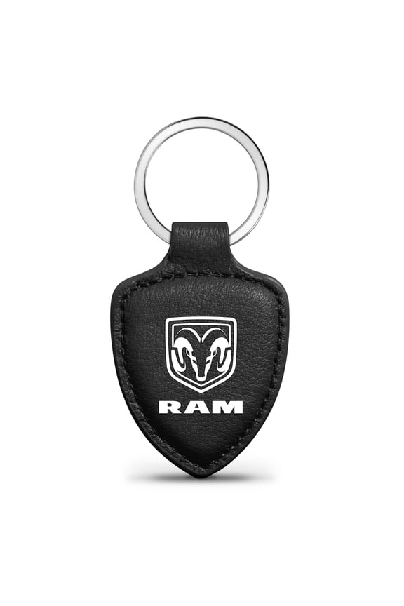 for RAM Logo Soft Real Black Leather Shield-Style Key Chain, Official Licensed