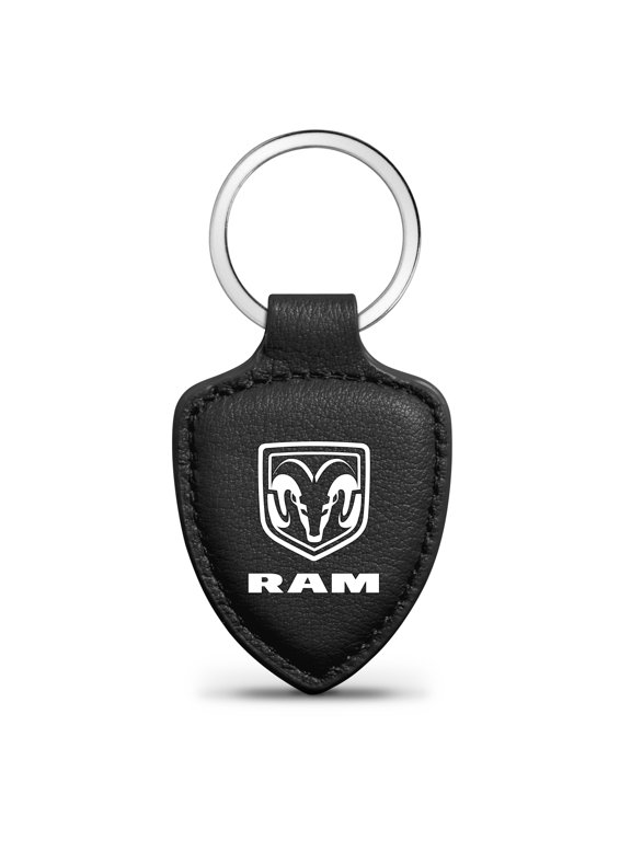 for RAM Logo Soft Real Black Leather Shield-Style Key Chain, Official Licensed
