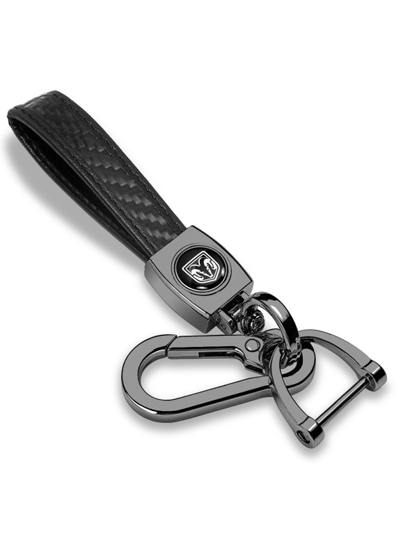 for RAM Logo in Black on Real Carbon Fiber Loop-Strap Dark Gunmetal Hook Key Chain, Official Licensed