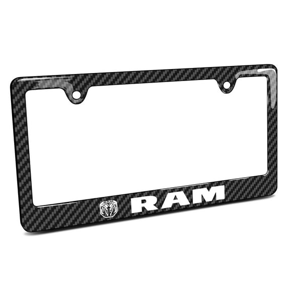 iPick Image for RAM New Black Carbon Fiber Look ABS Plastic License Plate Frame, Official Licensed