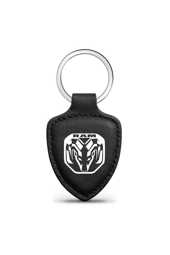 for RAM New Logo 2019 up Soft Real Black Leather Shield-Style Key Chain, Official Licensed
