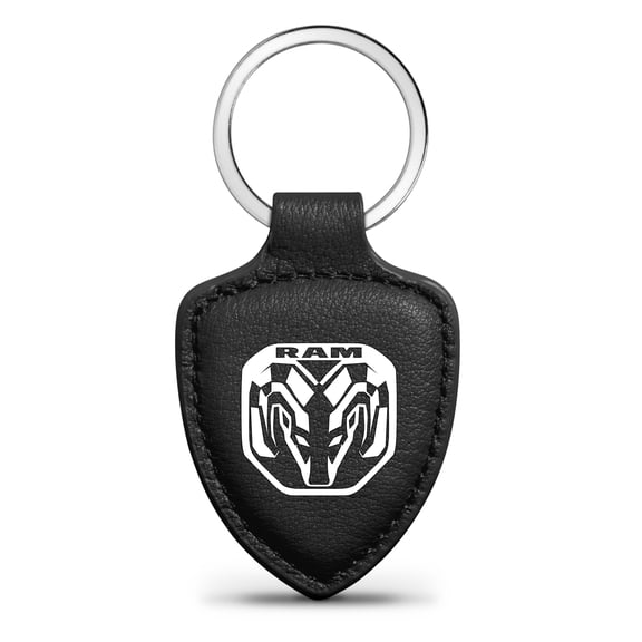 iPick Image for RAM New Logo 2019 up Soft Real Black Leather Shield-Style Key Chain, Official Licensed