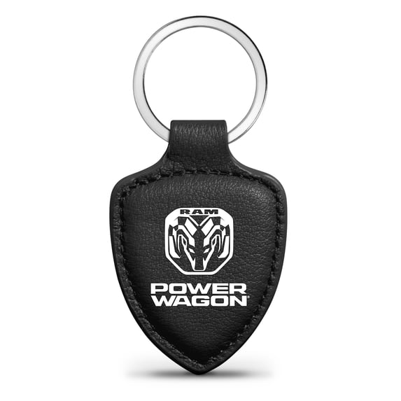 iPick Image for RAM Power-Wagon Soft Real Black Leather Shield-Style Key Chain, Official Licensed
