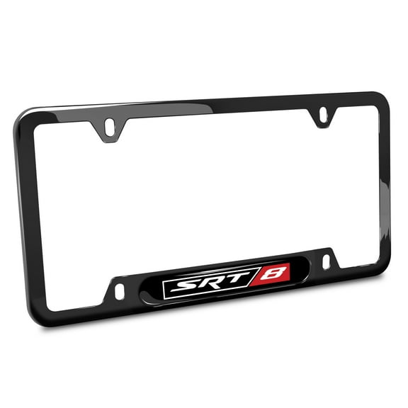 iPick Image for SRT-8 Logo Black Insert Black Stainless Steel License Plate Frame for Dodge Jeep, Official Licensed