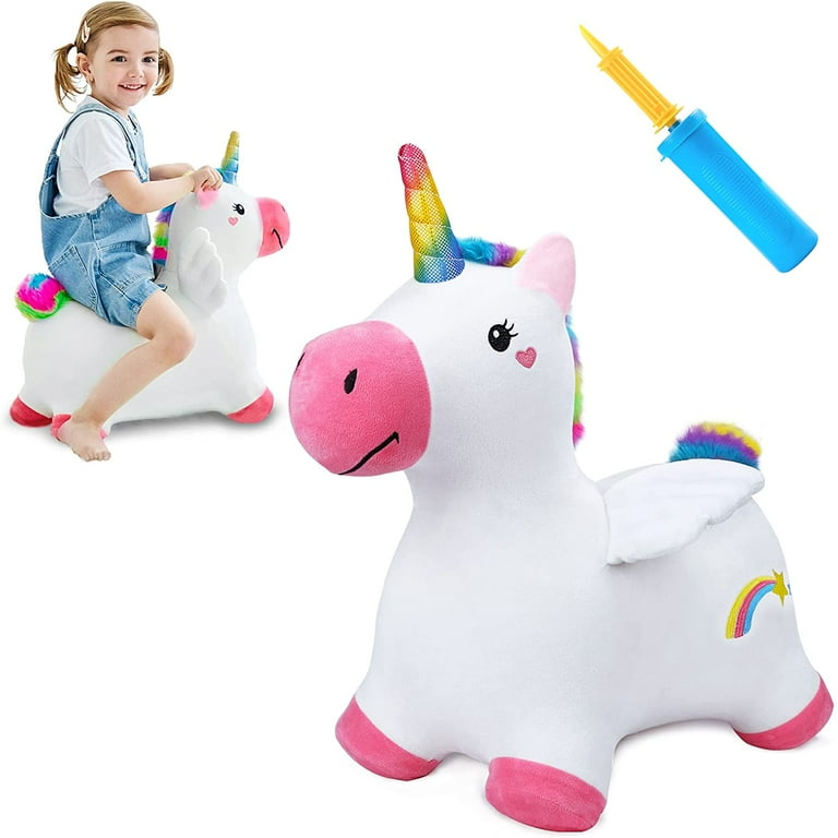 iPlay iLearn Bouncy Pals Unicorn Indoor Outdoor Ride On Toy Inflatable Hopper for Kids 18M 4Y Includes Pump Walmart