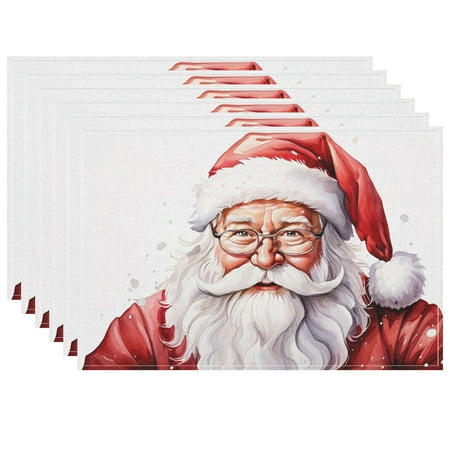 Christmas Washable Placemat for Table - Durable Christmas Character Comic Style Cute Indoor Door Mats - Set Of 6 17.7x13 Inches - Santa Claus Non-Slip Entry Mats