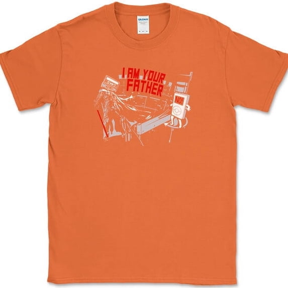 iPod I am Your Father T-Shirt Funny Music Humor Classic Movie Sci Fi Tee - Orange, 2XL