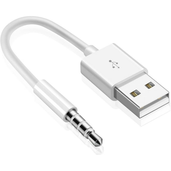 for iPod Shuffle Cable, 2-Pack 3.5mm Jack Plug to USB Charger + SYNC Data Replacement Cable Compatible for Apple iPod Shuffle 3rd 4th 5th Generation MP3/MP4 - White