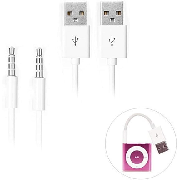 iPod Shuffle Cable 2 Pack 3.5mm Jack/Plug to USB USB Power Charger Sync Data Transfer Cable for iPod Shuffle 3rd 4th 5th MP3/MP4
