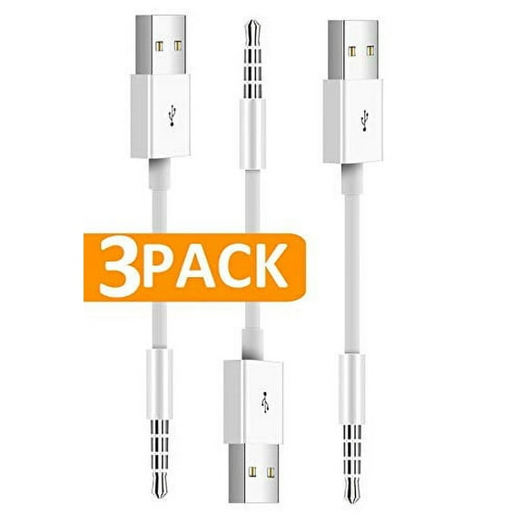 for iPod Shuffle Cable, 3-Pack 3.5mm Jack Plug Adapter to USB Power Charge USB Charger SYNC Data Cable Compatible for Apple iPod Shuffle 3rd 4th 5th Generation MP3/MP4 (Upgraded)