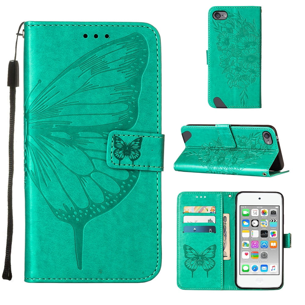 iPod Touch 7 Case,iPod Touch 6 Case, Embossed Butterfly PU Leather