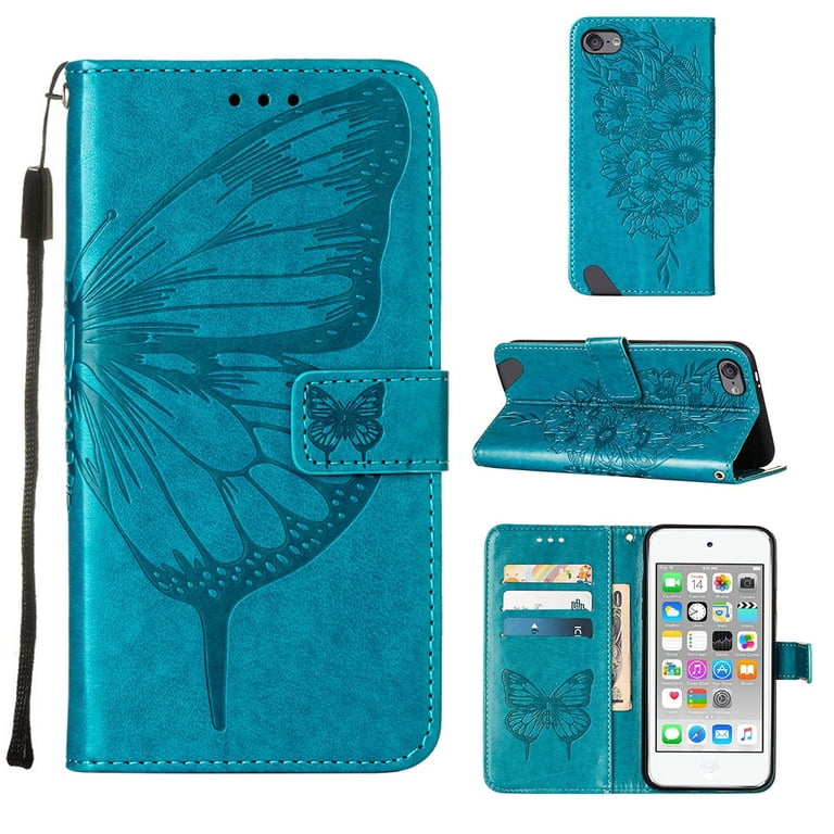 iPod Touch 7 Case,iPod Touch 6 Case, Embossed Butterfly PU Leather