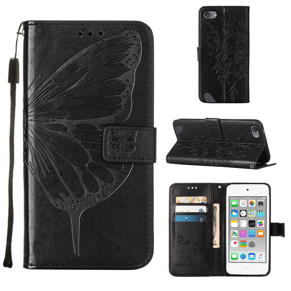 iPod tucthカバー iPod Touch 7 Case,iPod Touch 6 Case, Embossed Butterfly PU