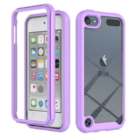 for iPod Touch 7/Touch 6/Touch 5 Case Built-in Screen Protector Clear Rugged 360 Full Body Protective Shockproof Hard Back Soft TPU Defender Dual Layer Heavy Duty Bumper Anti-Scratch Case, Purple