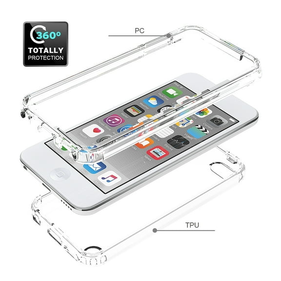 iPod Touch 7th Generation Case, iPod Touch 6 Case, TOPSHE 2-in-1 Rugged Shockproof Anti-Scratch Clear Gradient Bumper Full body Protective Cover for iPod Touch 7th/6th/5th Gen - Red