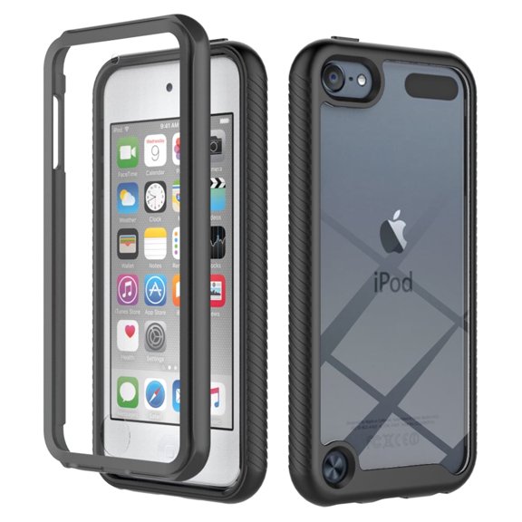 iPod Touch 7th Generation Case, iPod Touch 6th/5th Gen Case, Dteck Built-in Screen Protector Full Body Rugged Shockproof Case Hard Protective Cover for Apple iPod Touch 7th/6th/5th Gen,Black