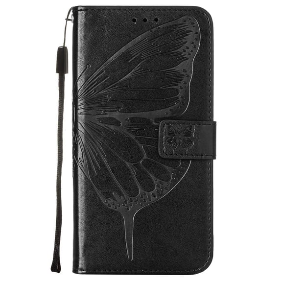 iPod Touch Case for iPod Touch 7th 6th 5th Generation, PU Leather Butterfly Embossed Folio Flip Stand Shockproof Wallet Case Cover for Apple iPod Touch 7 2019, iPod Touch 6/5, Black