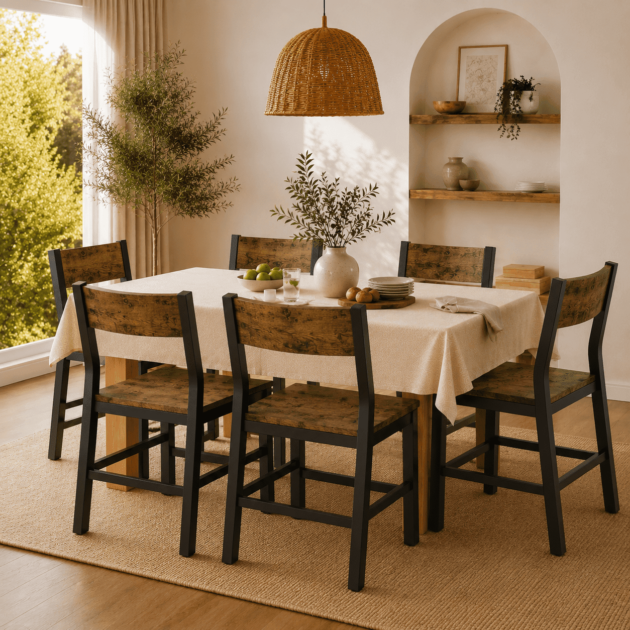 iPormis 35''Tall Dining Chairs Set of 6, Dining Room Chairs with MDF Board & Metal Frame, Perfect for Small Space, Easy Clean,Rustic Brown