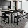 thumbnail image 1 of iPormis 5-Piece Dining Table Set for 4-8 People, Extendable Kitchen Table Set with 2 Benches and 2 Square Stools, Black, 1 of 8