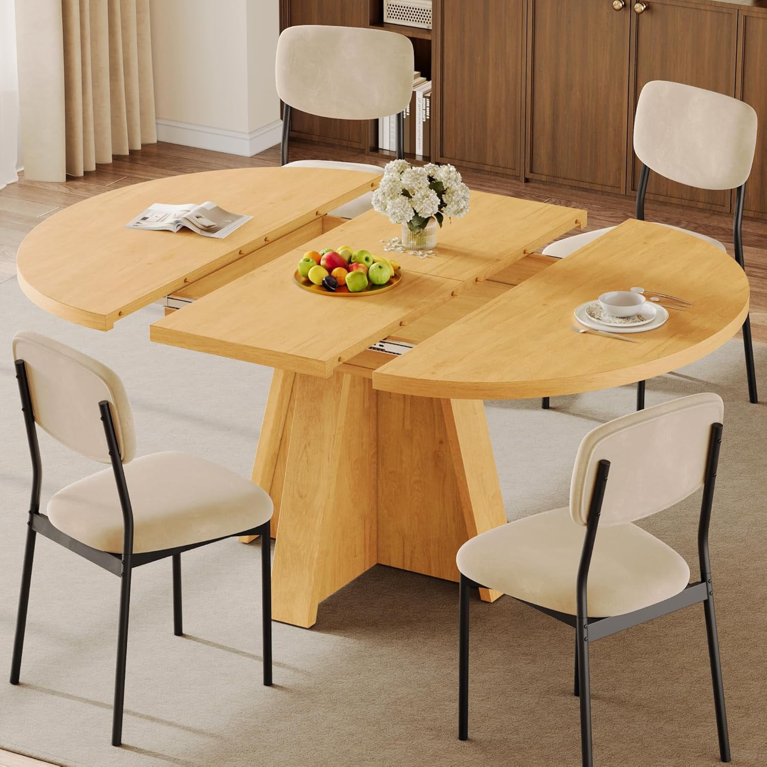 iPormis 5-Piece Extendable Round Dining Table Set for 4-6, 59 ...