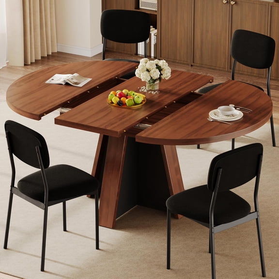 iPormis 5-Piece Extendable Round Dining Table Set for 4-6, 59 '' Kitchen Circle Table with 4 Chairs, Space-Saving Wood Base Dining Set for Kitchen, Living Room