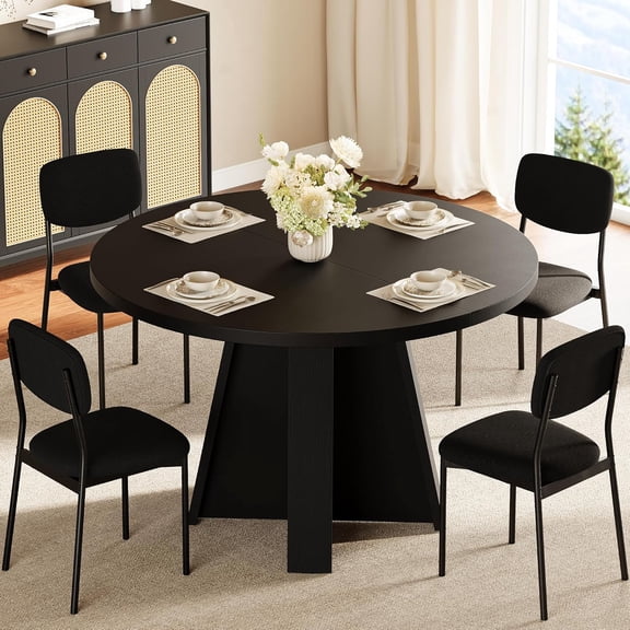 iPormis 5-Piece Round Dining Table Set for 4-6, 47 '' Kitchen Circle Table with 4 Chairs, Space-Saving Wood Base Dining Set for Kitchen, Living Room