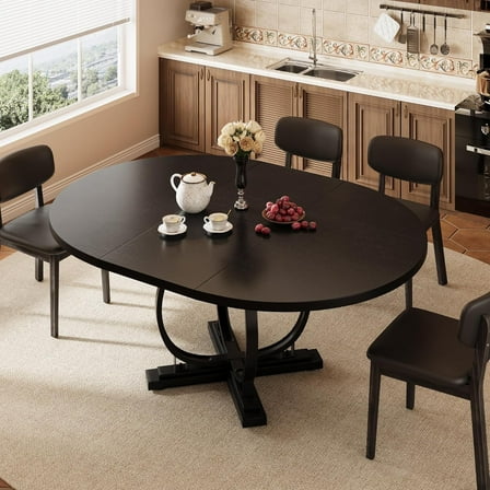 iPormis 59'' Extendable Round Dining Table for 4 to 8, Kitchen Table with Sturdy X-Base Metal Legs, MDF Board , Space Saving, Easy Assembly,Black