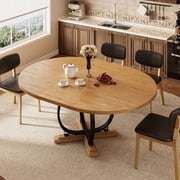 iPormis 59 Extendable Round Dining Table for 4 to 8, Kitchen Table with Sturdy X-Base Metal Legs, MDF Board , Space Saving, Easy Assembly,Oak