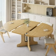 iPormis 59 Round Extendable Dining Room Table for 6, Modern Oval Kitchen Table with Heavy Duty Wood Base, Dinette for Kitchen Living Room,Oak