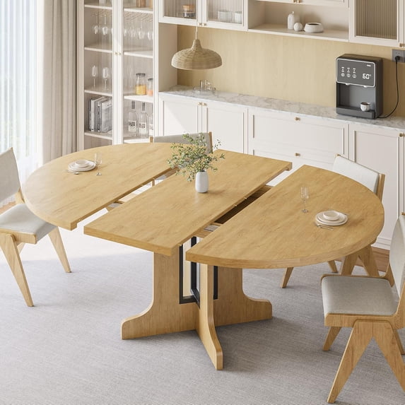iPormis 59" Round Extendable Dining Room Table for 6, Modern Oval Kitchen Table with Heavy Duty Wood Base, Dinette for Kitchen Living Room,Oak