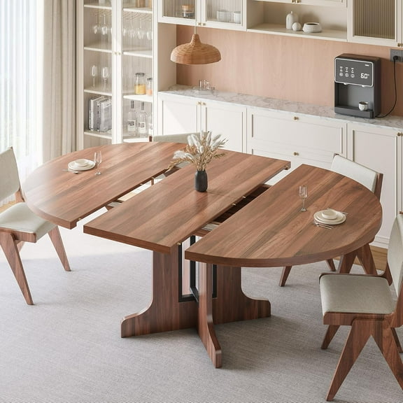 iPormis 59" Round Extendable Dining Room Table for 6, Modern Oval Kitchen Table with Heavy Duty Wood Base, Dinette for Kitchen Living Room,Walnut