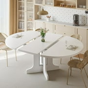 iPormis 59 Round Extendable Dining Room Table for 6, Modern Oval Kitchen Table with Heavy Duty Wood Base, Dinette for Kitchen Living Room,White