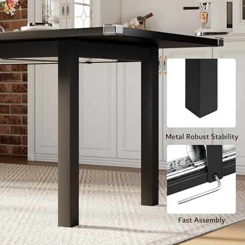 iPormis 63" Extendable Dining Table with Metal Base, Mid-Century Modern ...