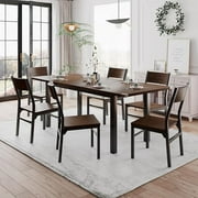 iPormis 63" Extendable Kitchen Table Set for 4-6 People, 7-Piece Large Dining Table Set With 6 Chairs,Mid-Century Modern Dining Room Table,Espresso