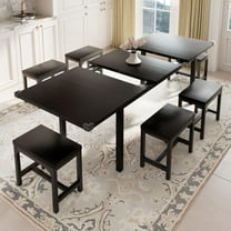 iPormis 7-Piece 63" Extendable Dining Table Set for 4-8 People, Mid-Century , Black