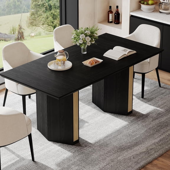 iPormis 71" Rectangular Modern Dining Table , Farmhouse Kitchen Table for 6 -8People for Dining Room, Living Room, Brown ,Black