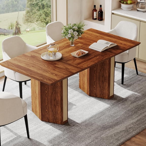 iPormis 71" Rectangular Modern Dining Table , Farmhouse Kitchen Table for 6 -8People for Dining Room, Living Room, Brown ,Warm Brown