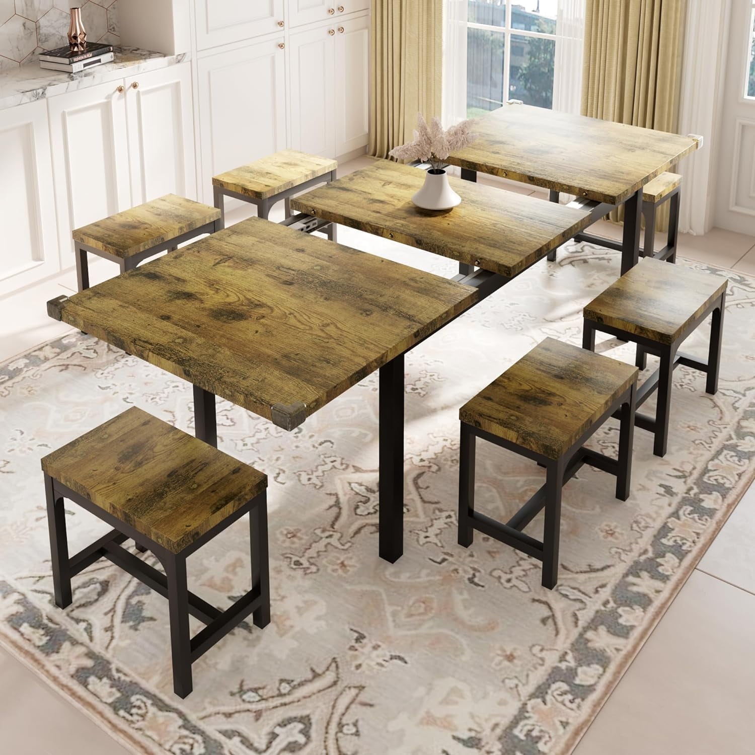 iPormis Dining Table Set, 7Piece Extendable Table from 63" Large Extendable Kitchen Table Set for 48(图1)