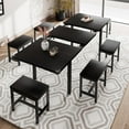thumbnail image 1 of iPormis Dining Table Set, 7-Piece Extendable Table from 63" Large Extendable Kitchen Table Set for 4-8 People, Mid-Century Dining Room Table with 6 Square Stools, Black, 1 of 7