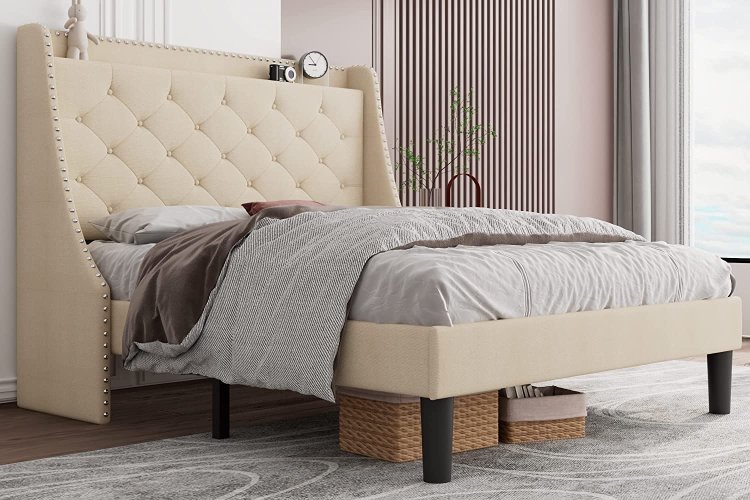 iPormis Full Size Bed Frame with Aesthetic Wingback Upholstered